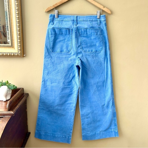 Madewell Emmett Blue Wide-Leg Pants Jeans Button Front Patch Pocket Crop Size 27 - Picture 6 of 11